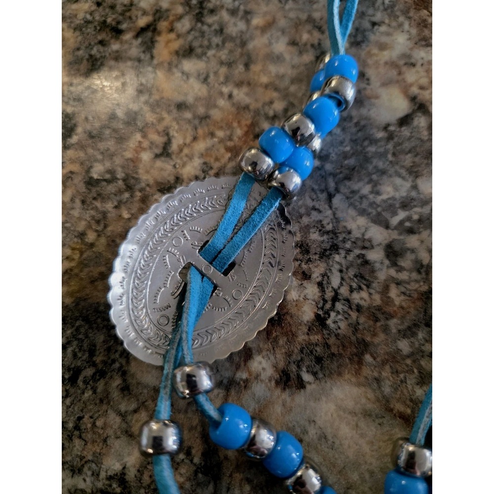 Vtg Necklace Southwestern Bolo Style w/SilvertoneThunderbirds Medallions/beads - Picture 5 of 5